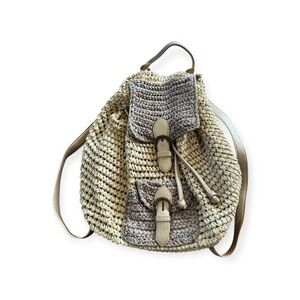 Rene Derhy woven straw backpack tan brown  book bag